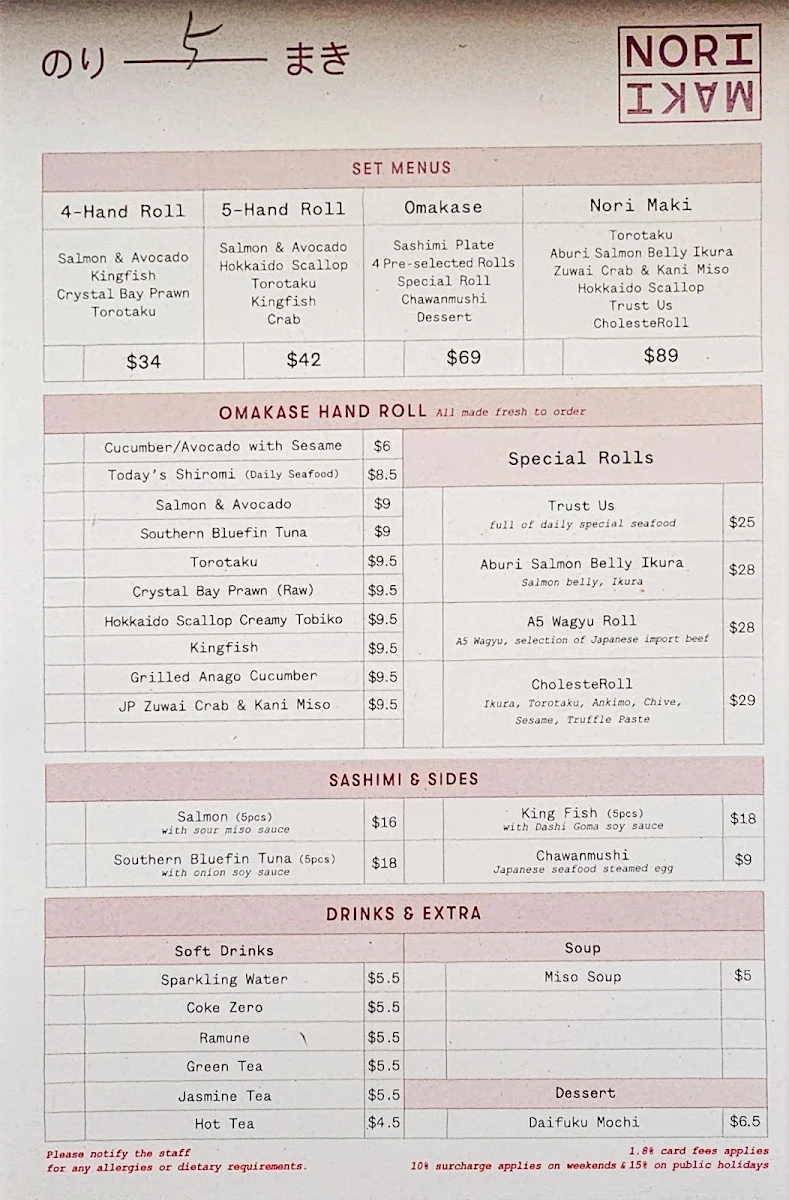 Menu, Nori Maki