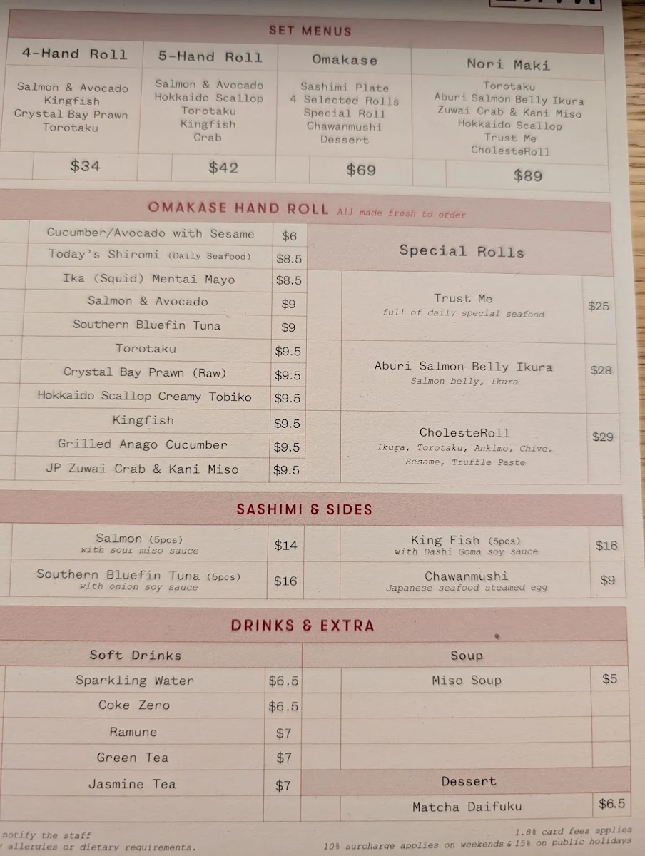 Menu, Nori Maki