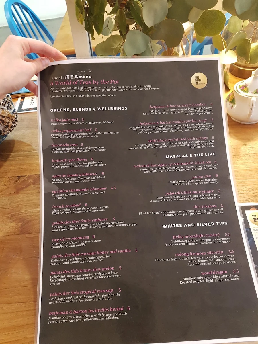 Menu, The Drop In Cafe