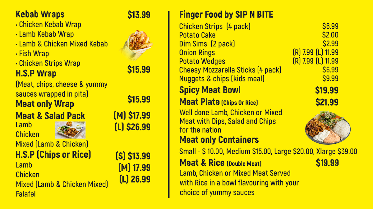 Menu, Sip N Bite Kebabs
