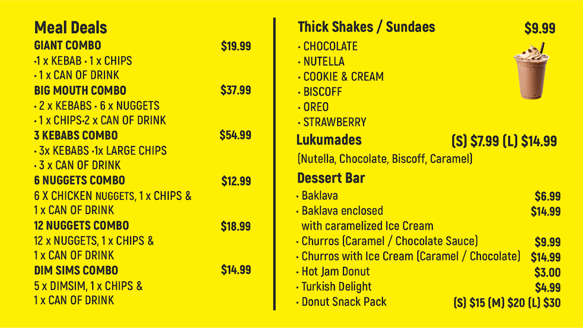 Menu, Sip N Bite Kebabs
