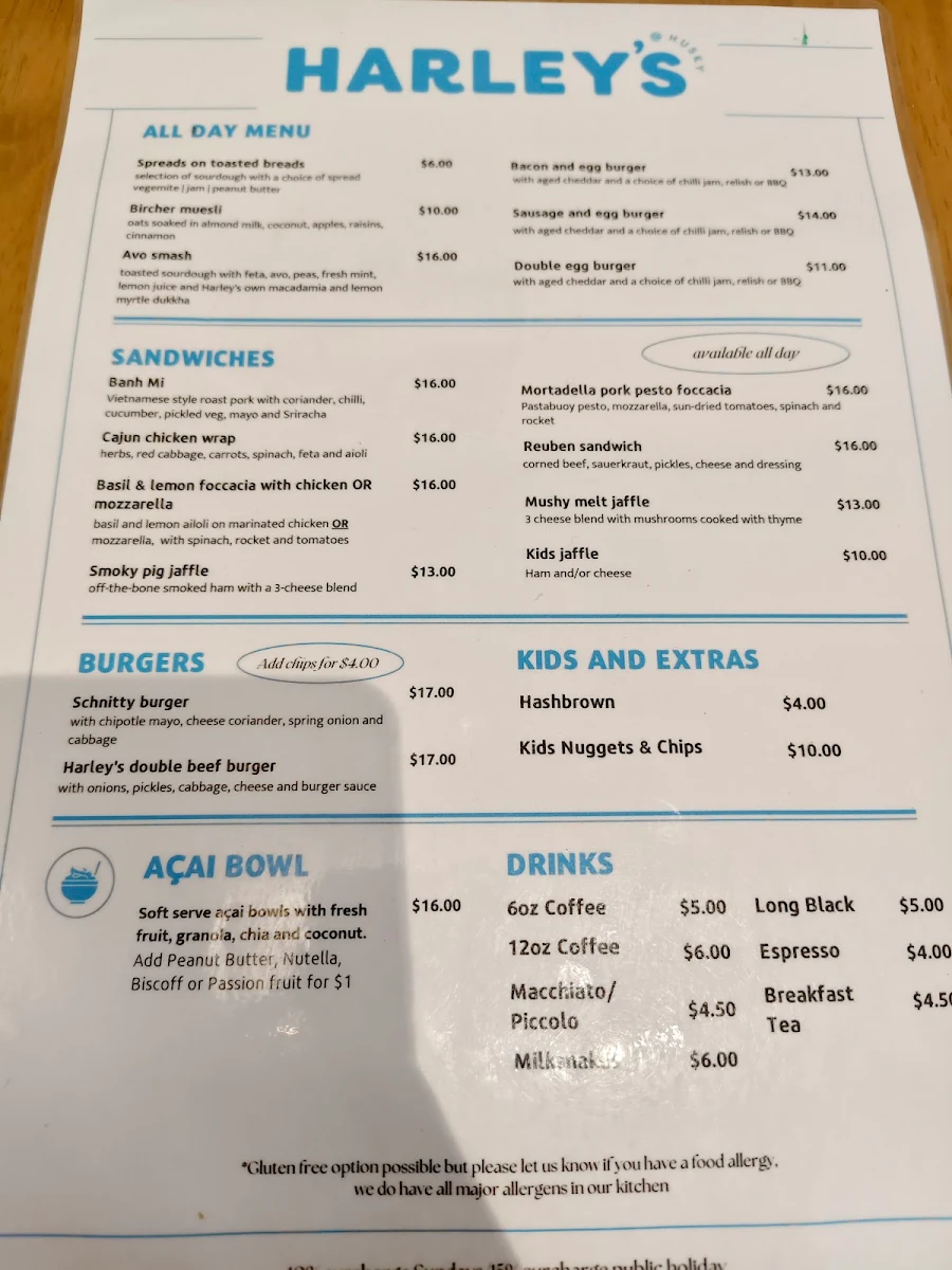 Menu, Harley's @ Husky