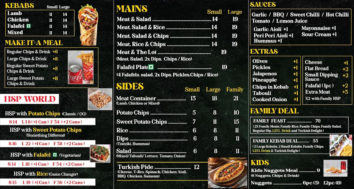 Menu, Bendigo Kebab Run