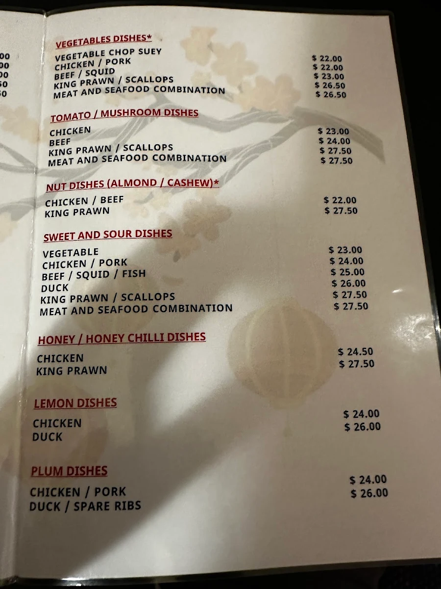 Menu, Emperor's Garden Chinese Restaurant