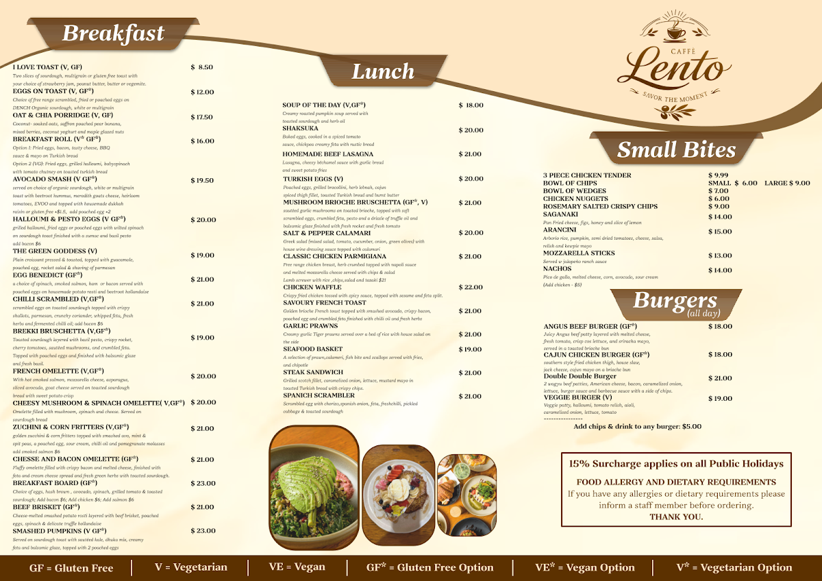 Menu, Caffè Lento