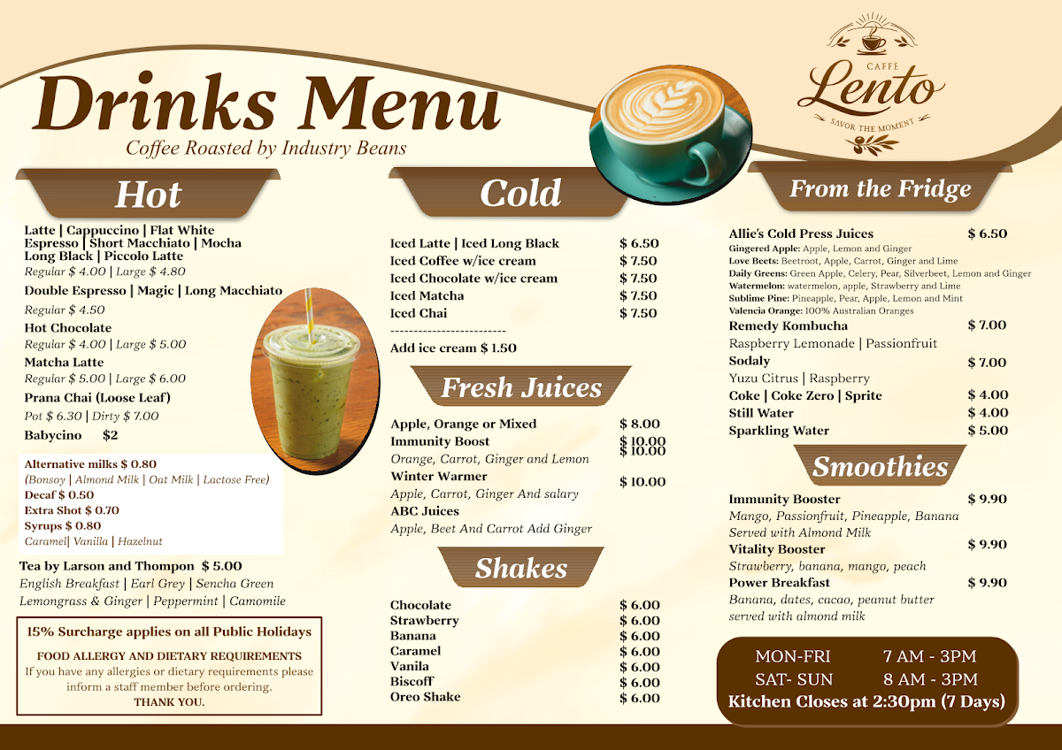 Menu, Caffè Lento