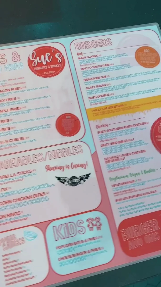 Menu, Betty's Burgers