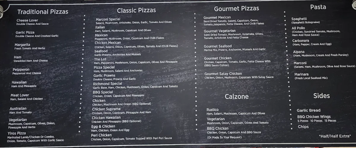 Menu, Fel-Fella Pizza