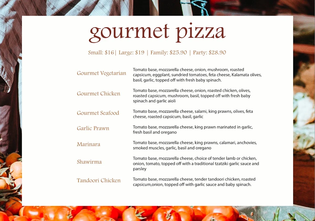 Menu, Fel-Fella Pizza