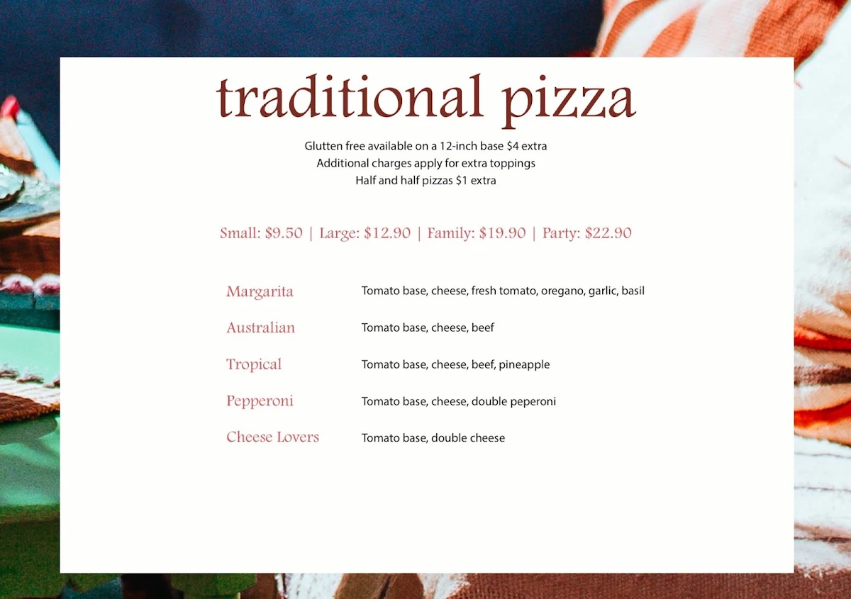 Menu, Fel-Fella Pizza