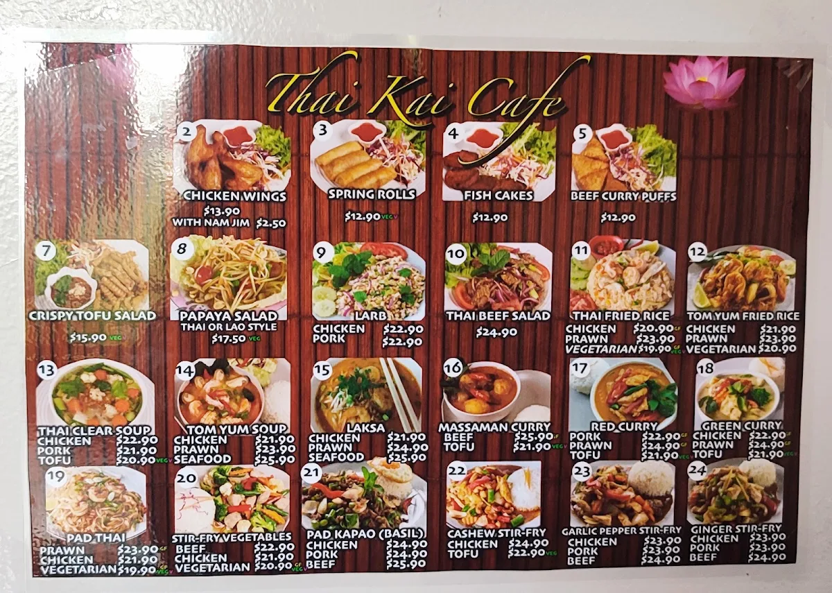 Menu, Thai Kai Cafe