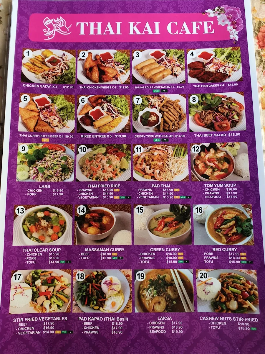 Menu, Thai Kai Cafe