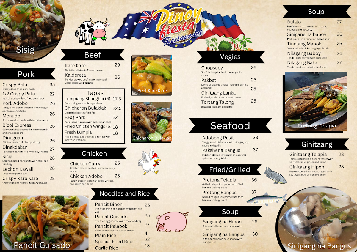 Menu, Pinoy Fiesta Restaurant