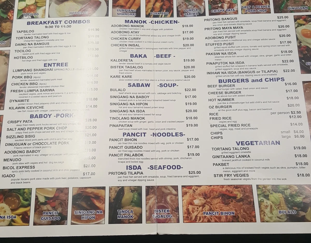 Menu, Pinoy Fiesta Restaurant
