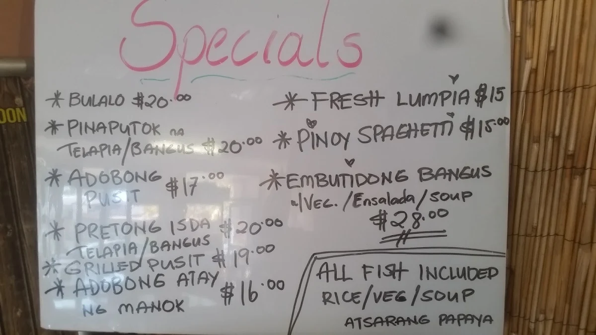 Menu, Pinoy Fiesta Restaurant