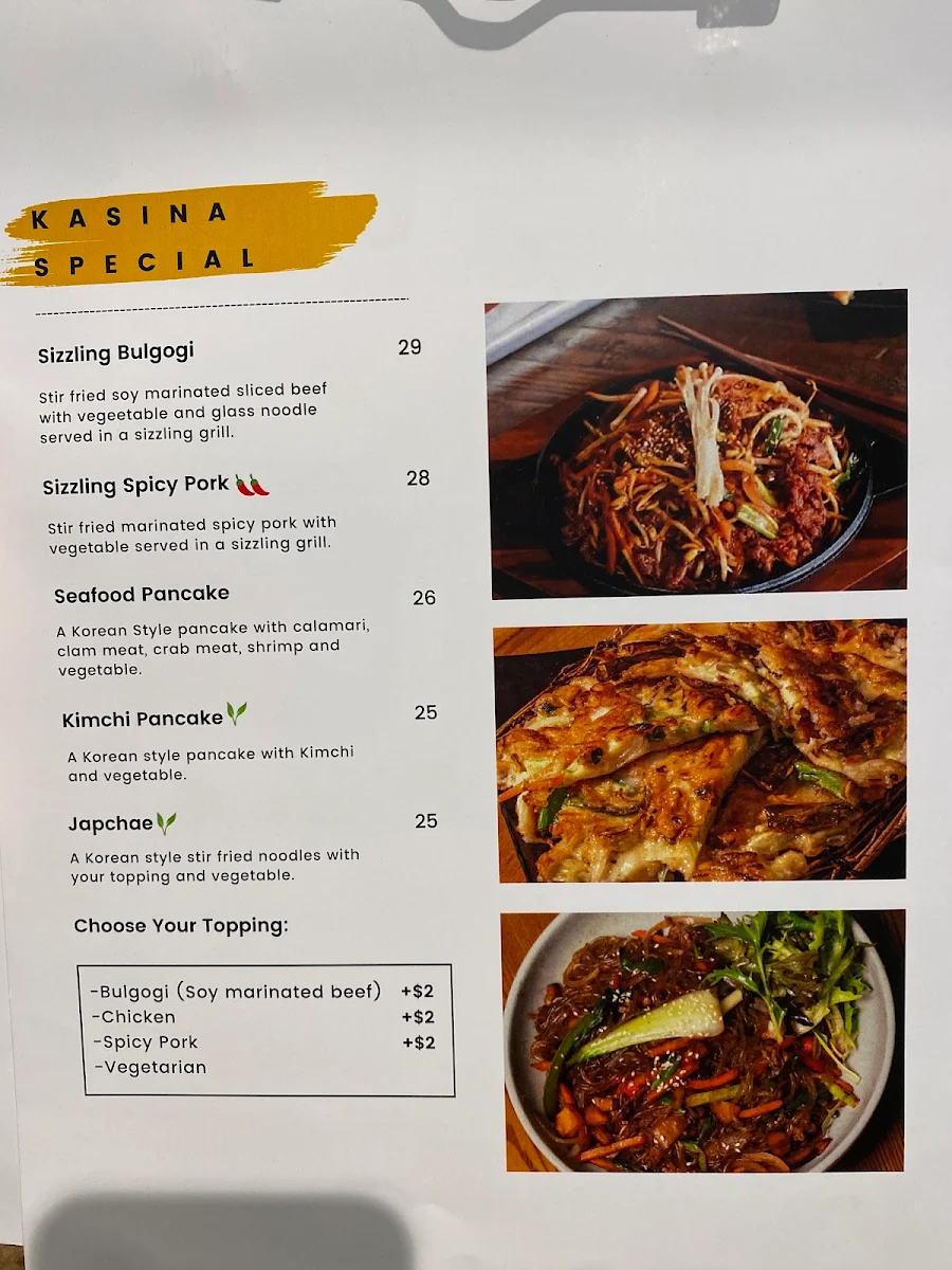 Menu, Kasina Korean Eatery