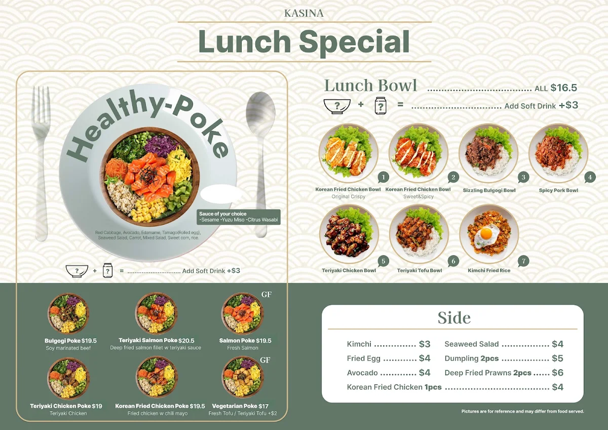 Menu, Kasina Korean Eatery