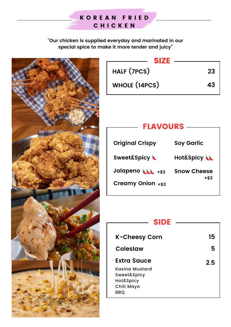 Menu, Kasina Korean Eatery