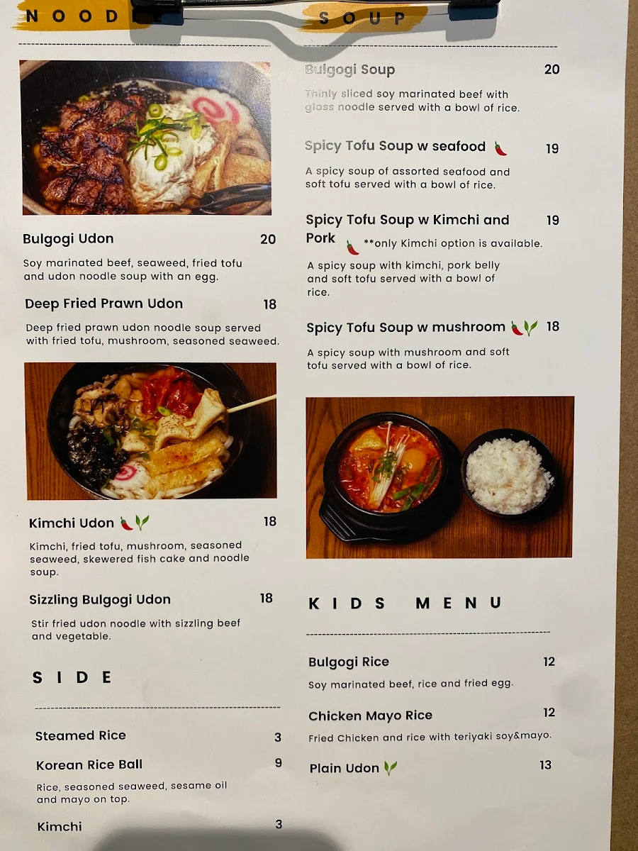 Menu, Kasina Korean Eatery
