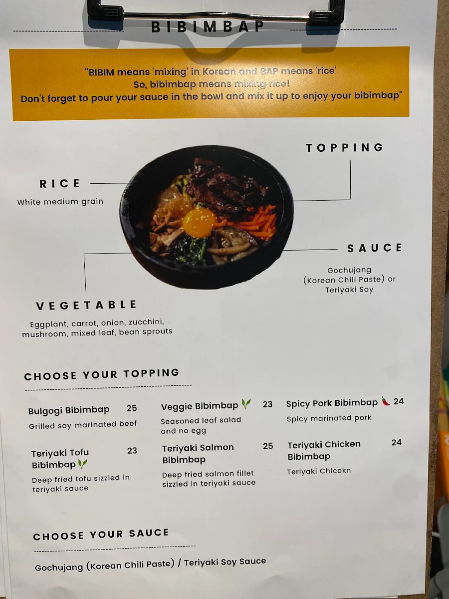 Menu, Kasina Korean Eatery