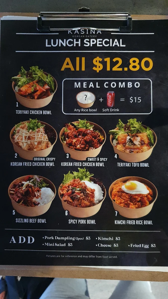 Menu, Kasina Korean Eatery