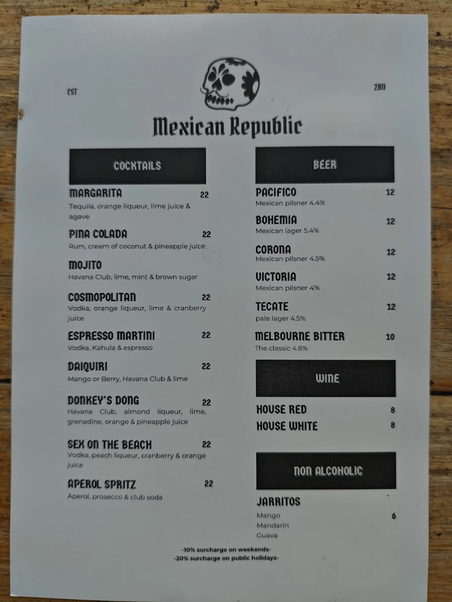 Menu, Mexican Republic