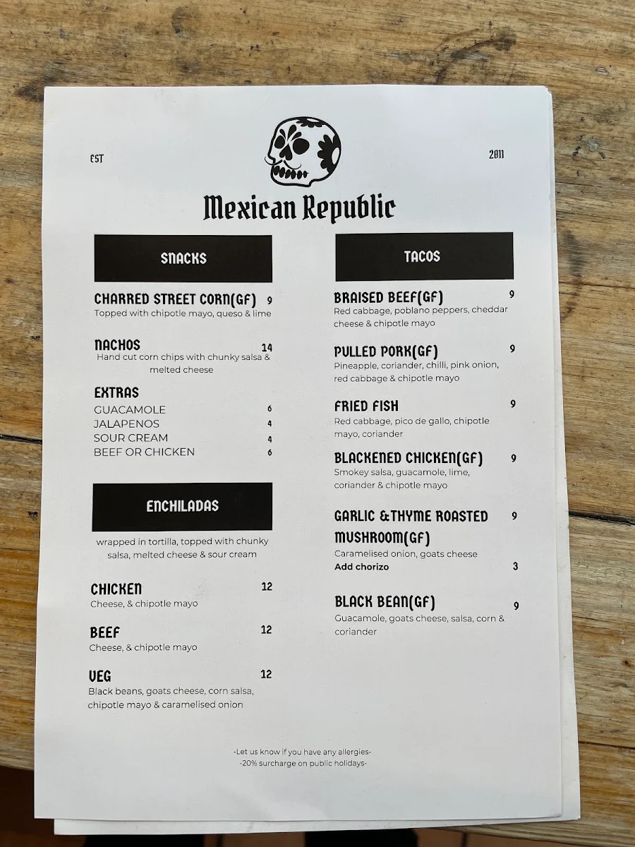Menu, Mexican Republic