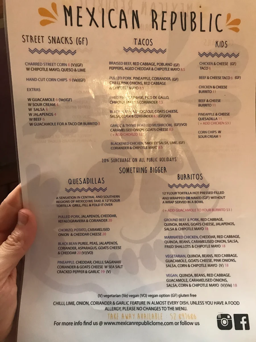 Menu, Mexican Republic