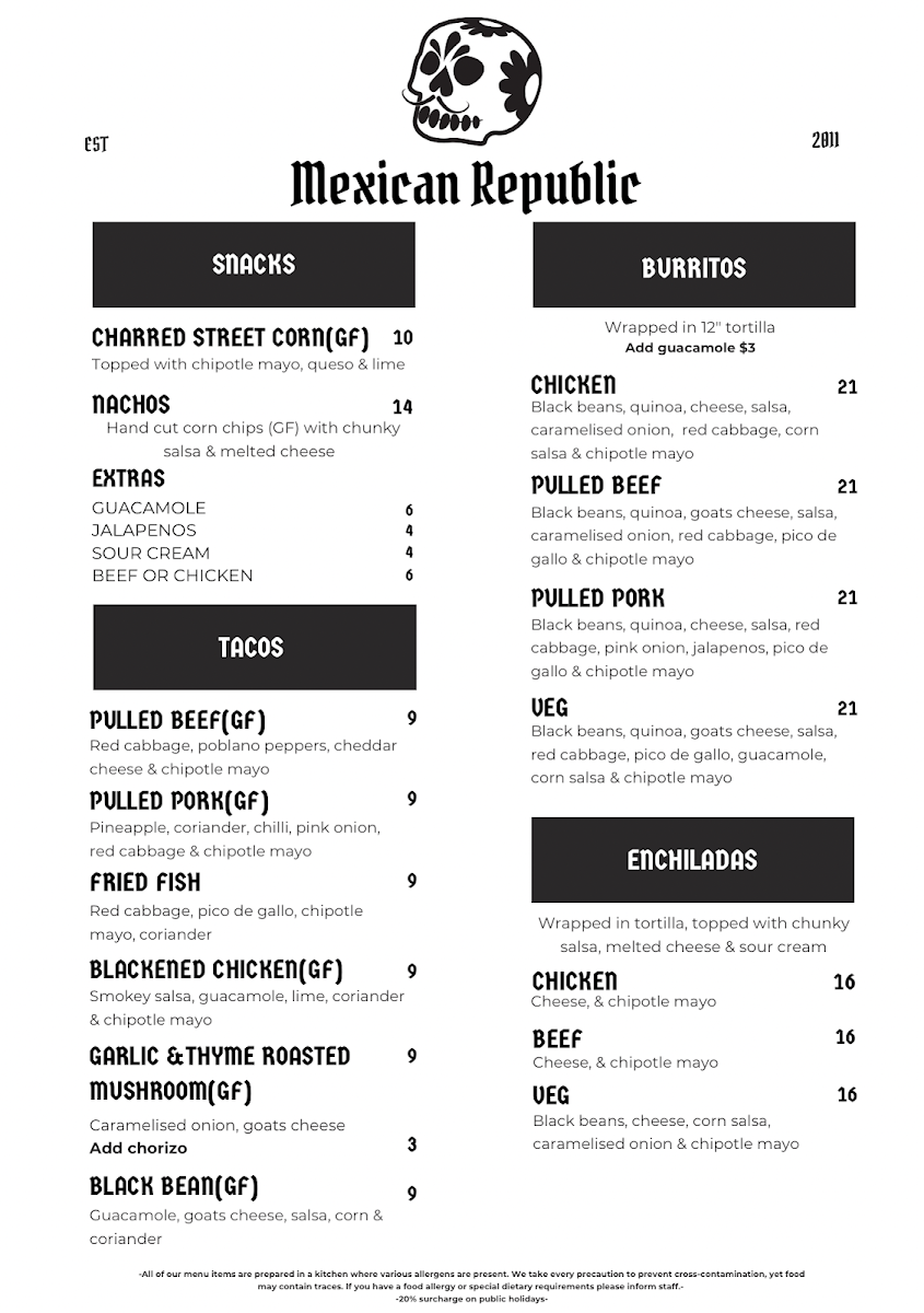Menu, Mexican Republic