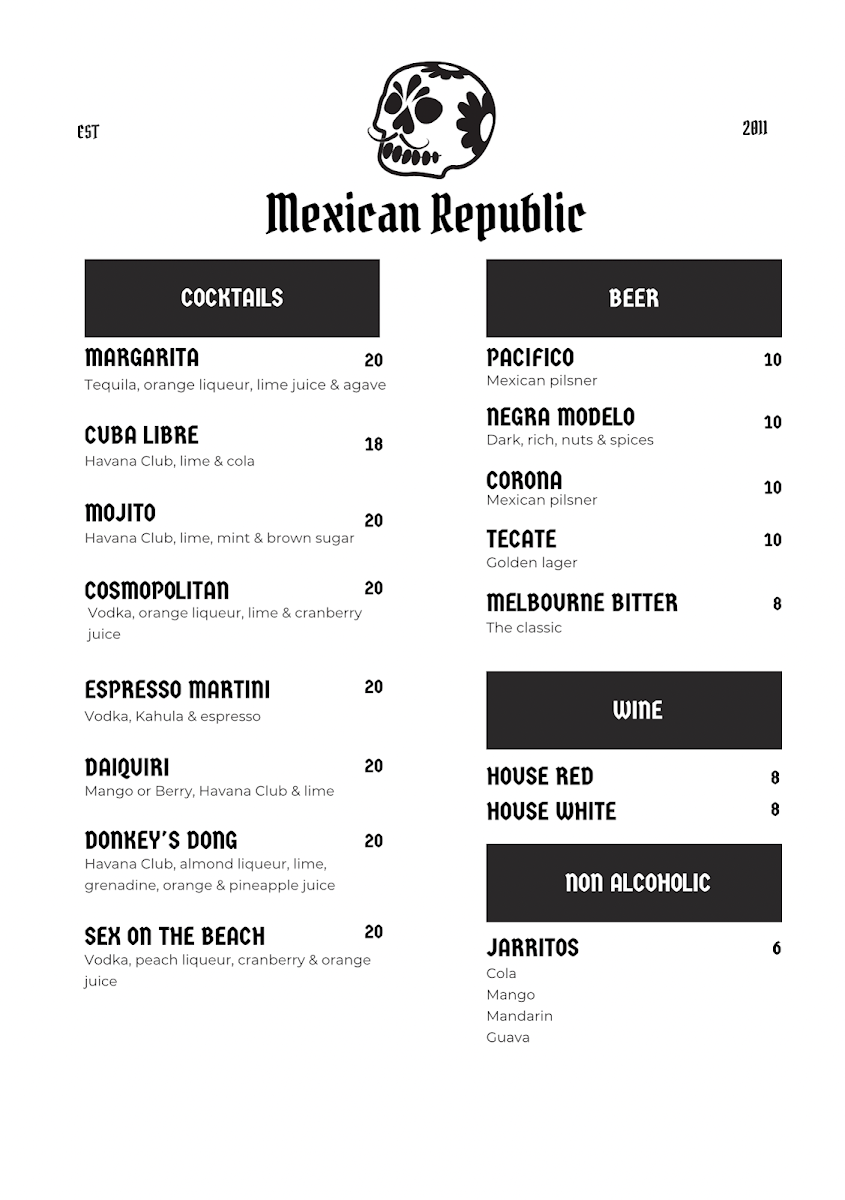 Menu, Mexican Republic