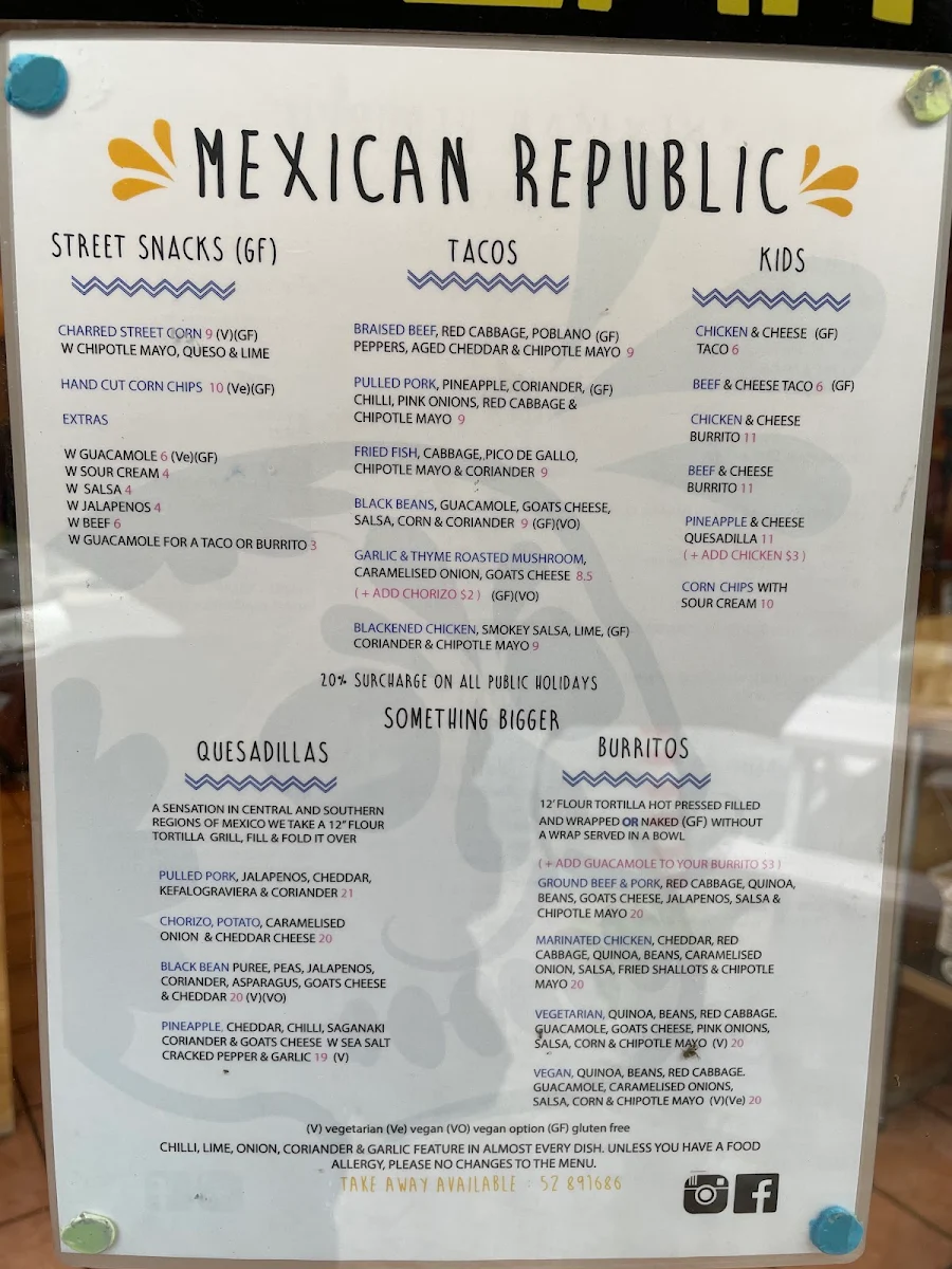 Menu, Mexican Republic
