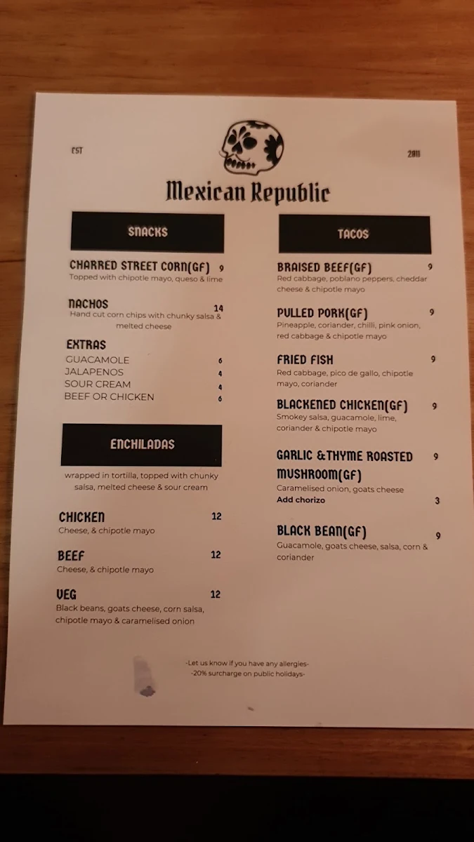 Menu, Mexican Republic
