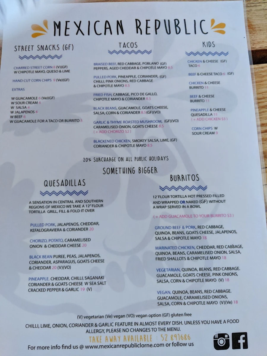 Menu, Mexican Republic