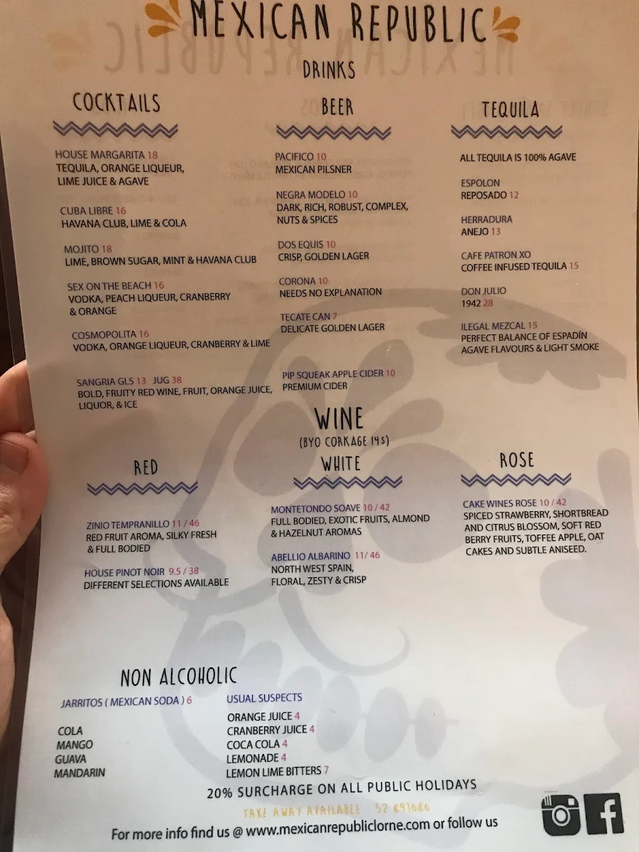 Menu, Mexican Republic