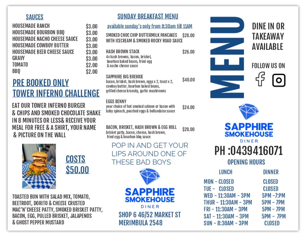 Menu, sapphire smokehouse