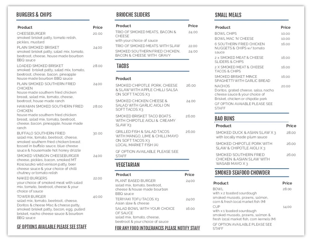 Menu, sapphire smokehouse
