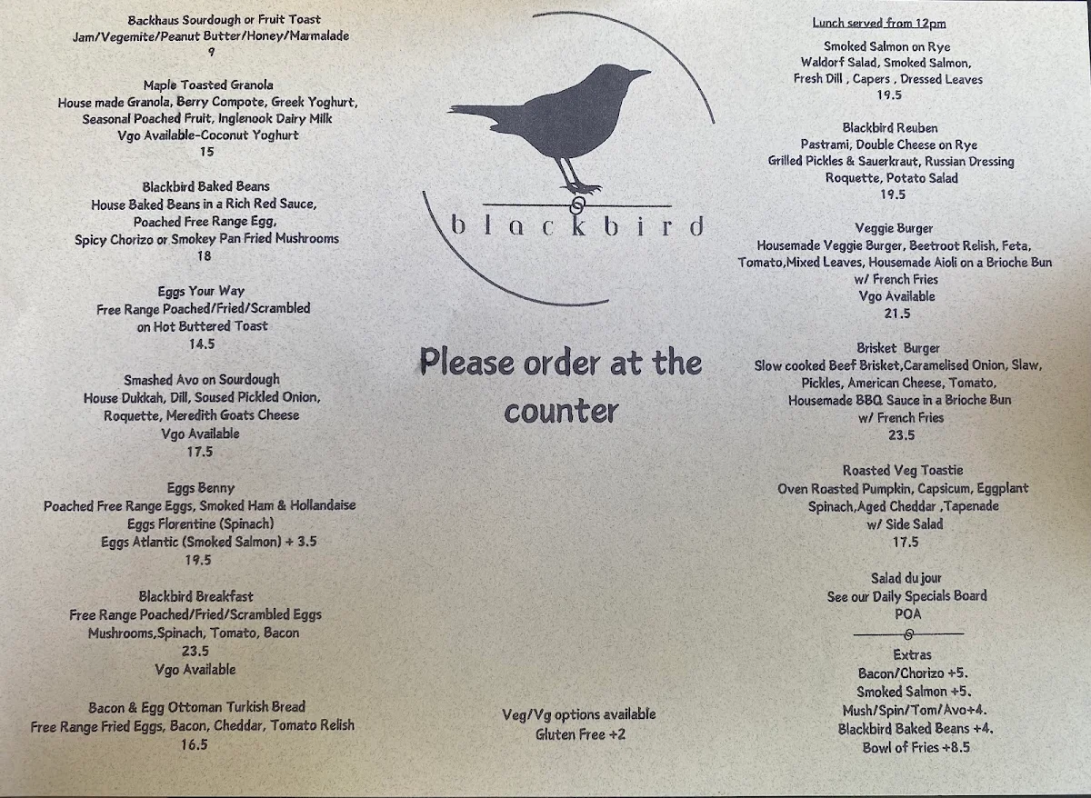 Menu, blackbird