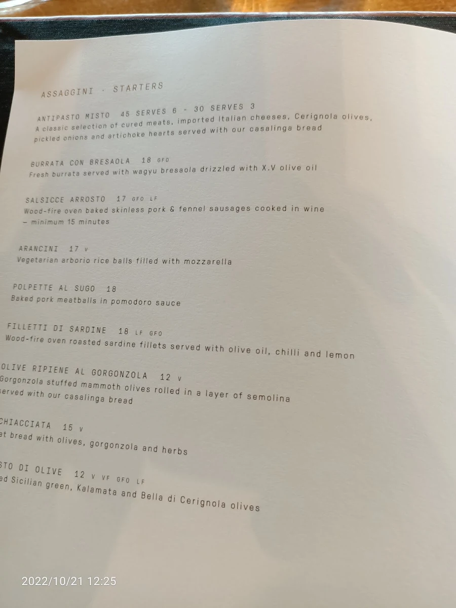 Menu, Zonzo Estate Yarra Valley