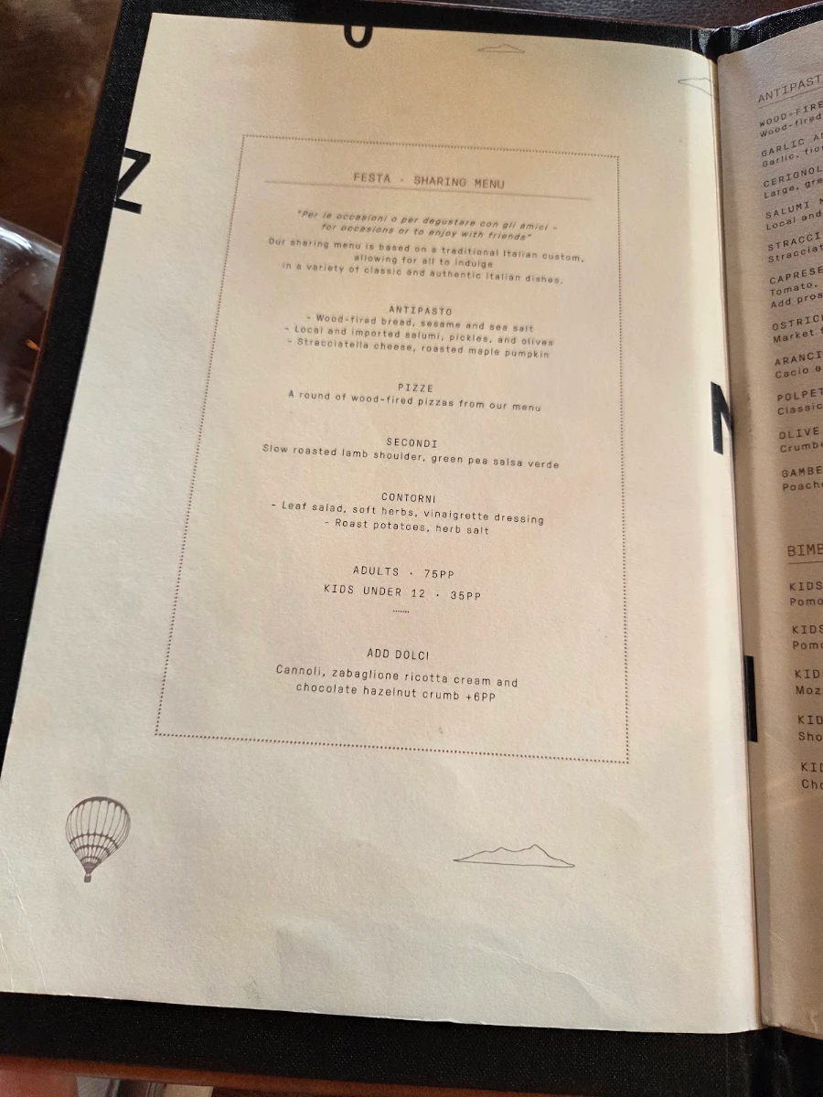 Menu, Zonzo Estate Yarra Valley