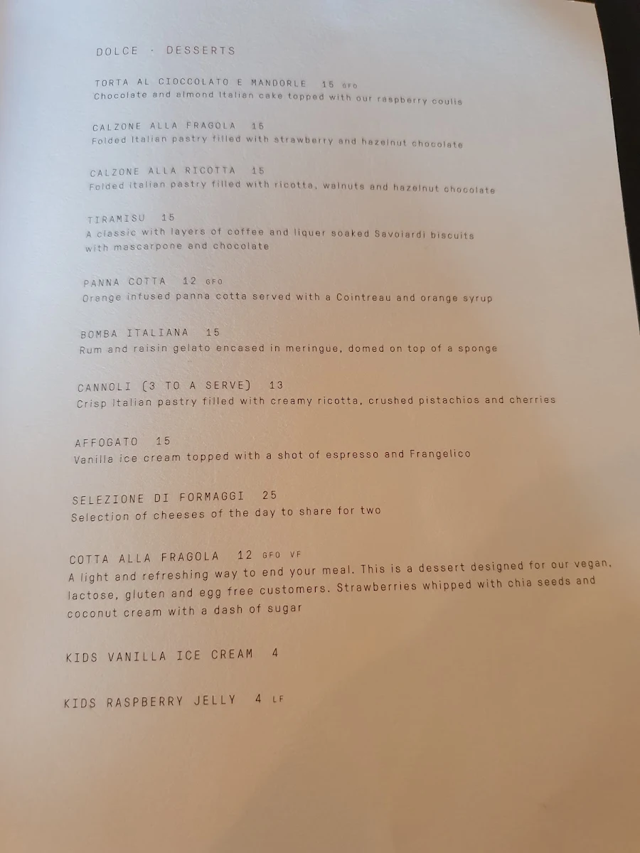 Menu, Zonzo Estate Yarra Valley