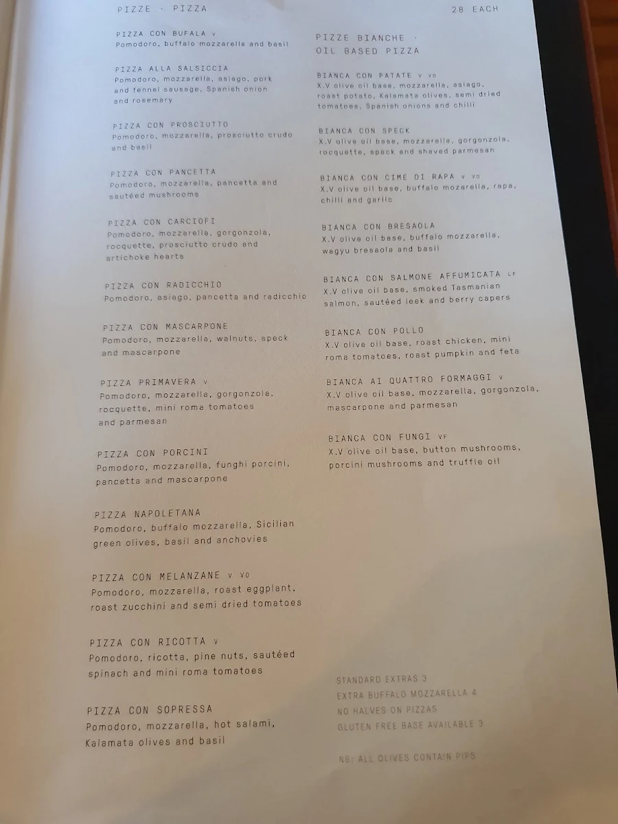 Menu, Zonzo Estate Yarra Valley