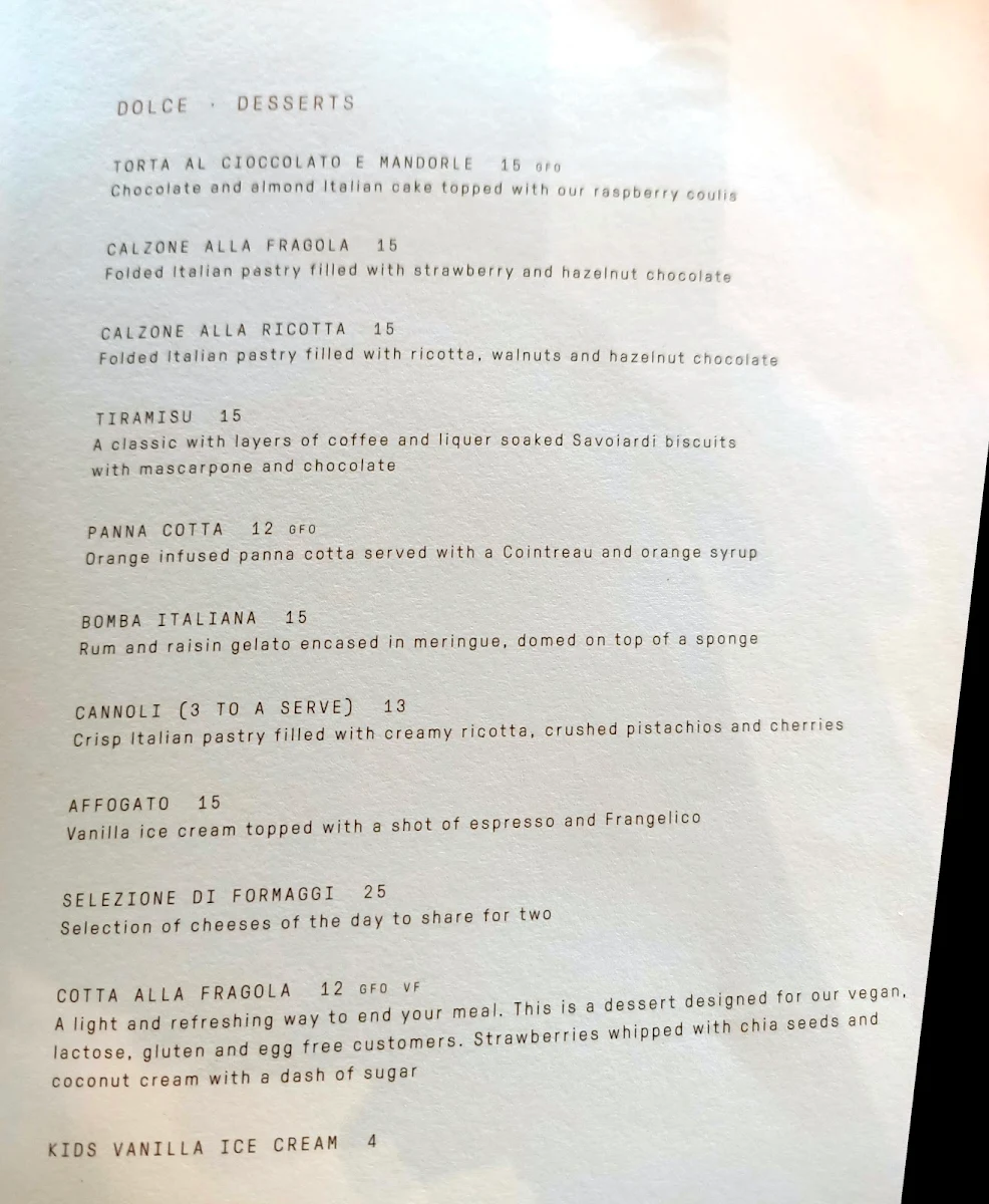 Menu, Zonzo Estate Yarra Valley
