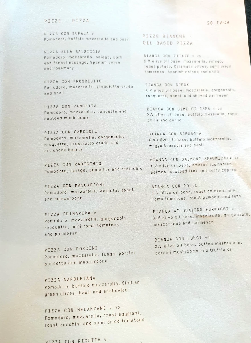 Menu, Zonzo Estate Yarra Valley
