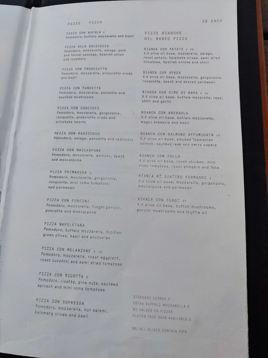 Menu, Zonzo Estate Yarra Valley