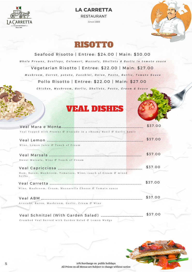 Menu, La Carretta Italian Restaurant