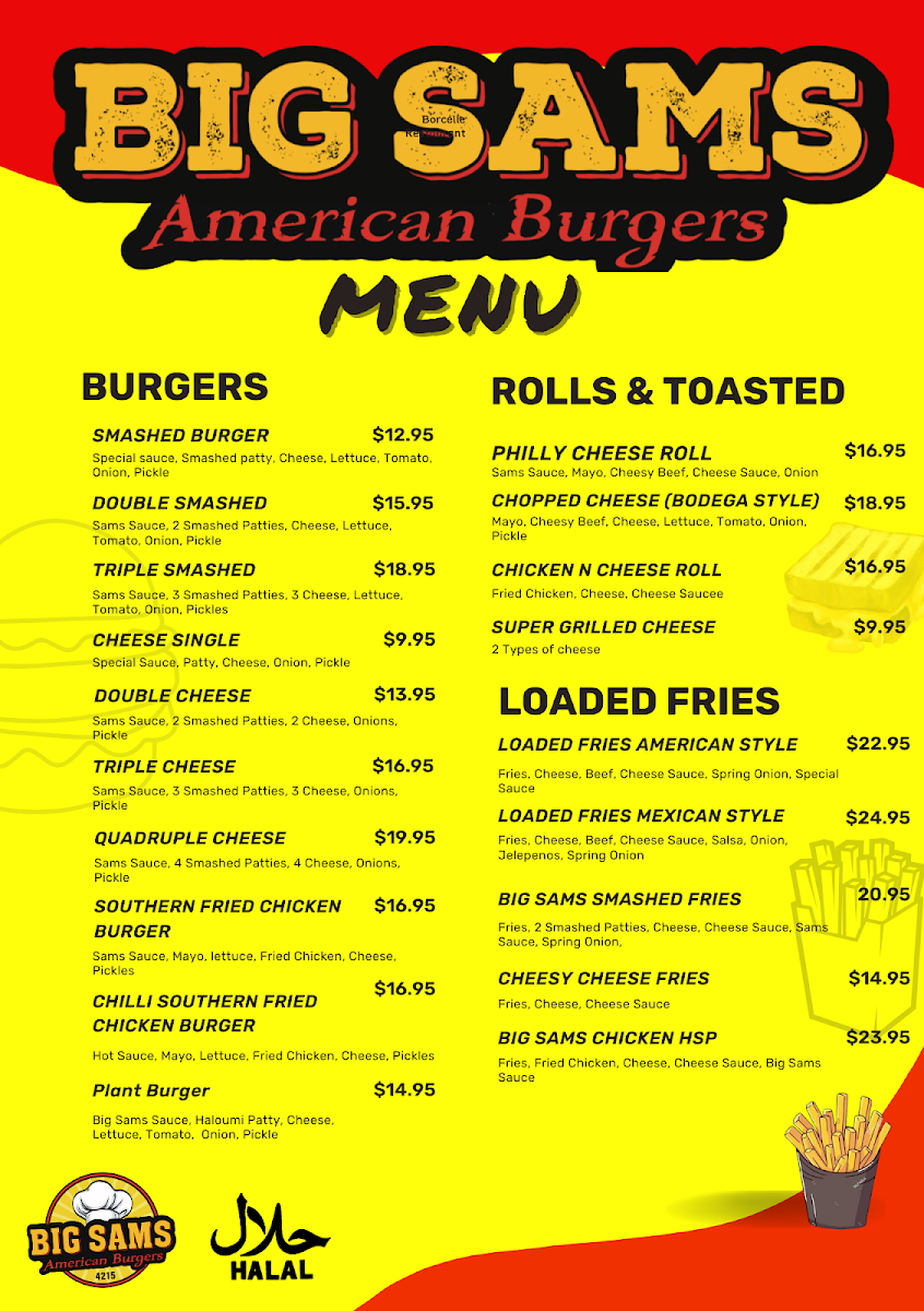 Menu, Big Sams American Burgers
