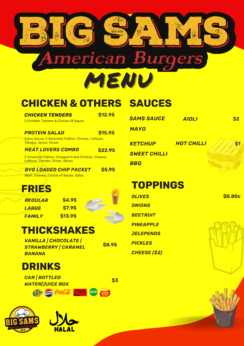 Menu, Big Sams American Burgers