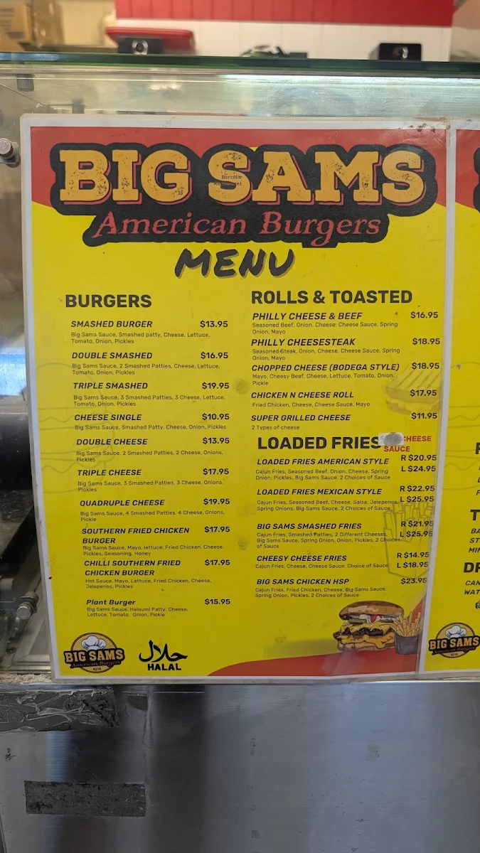 Menu, Big Sams American Burgers