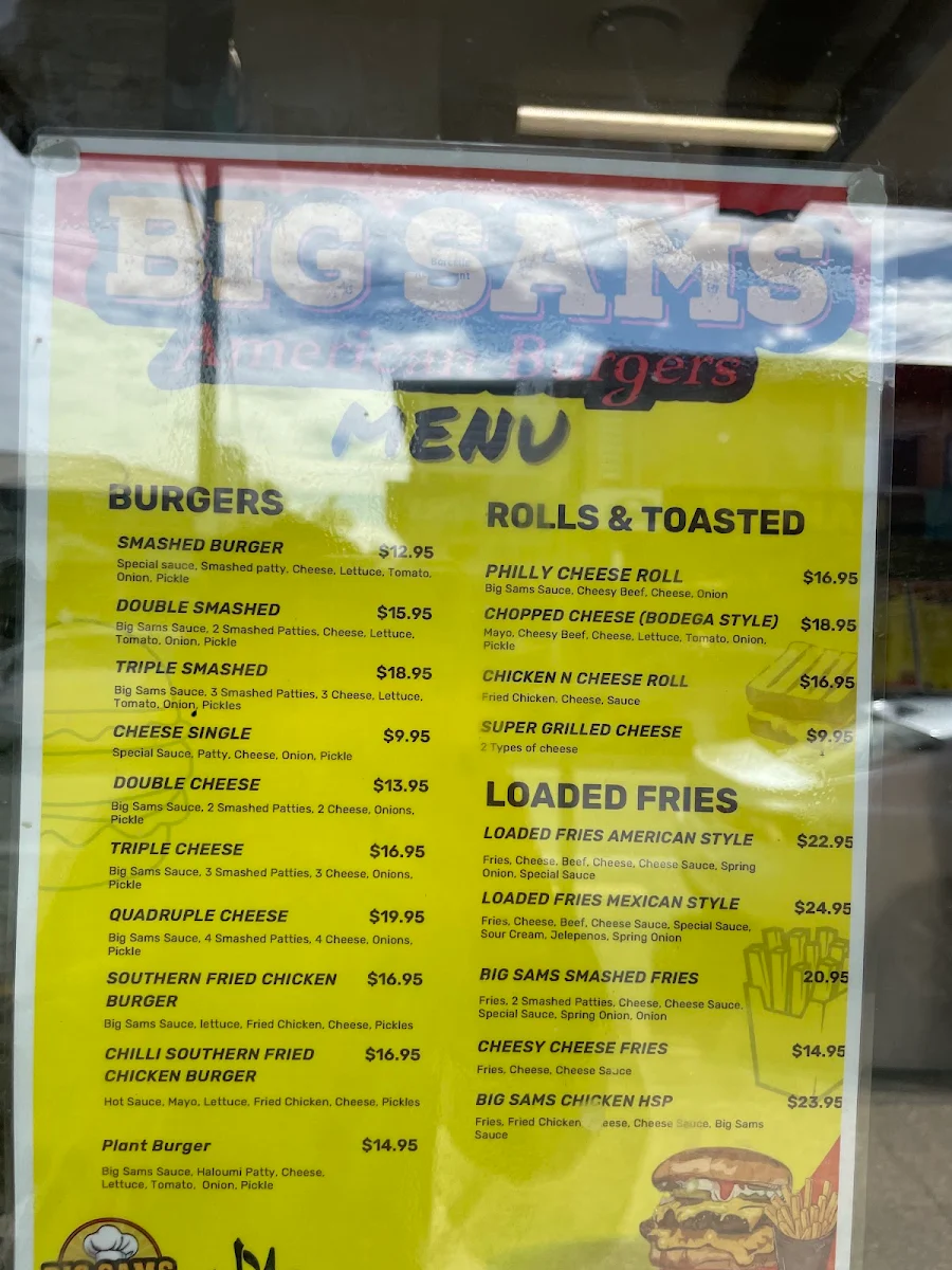 Menu, Big Sams American Burgers