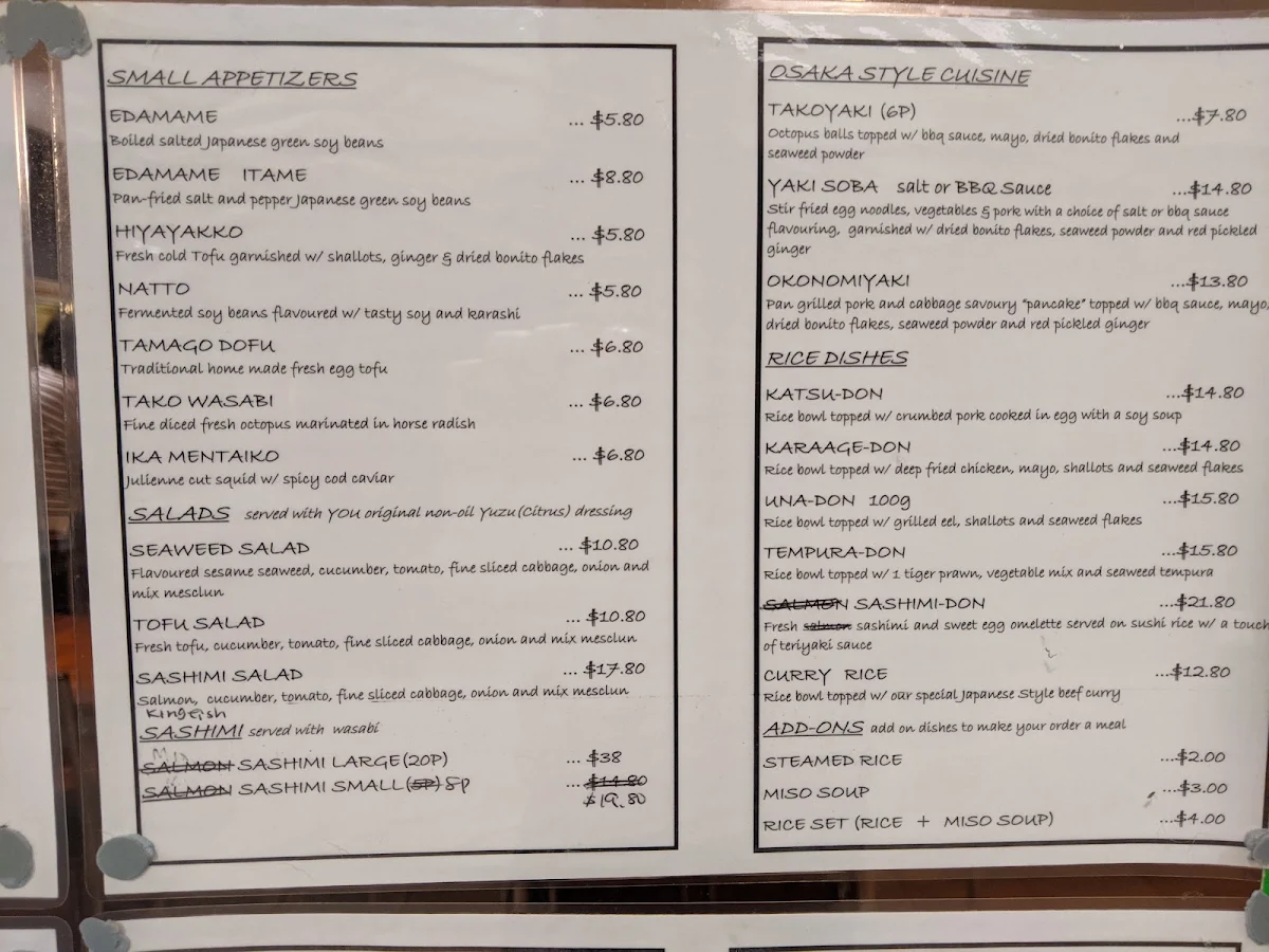 Menu, You Japanese Restaurant